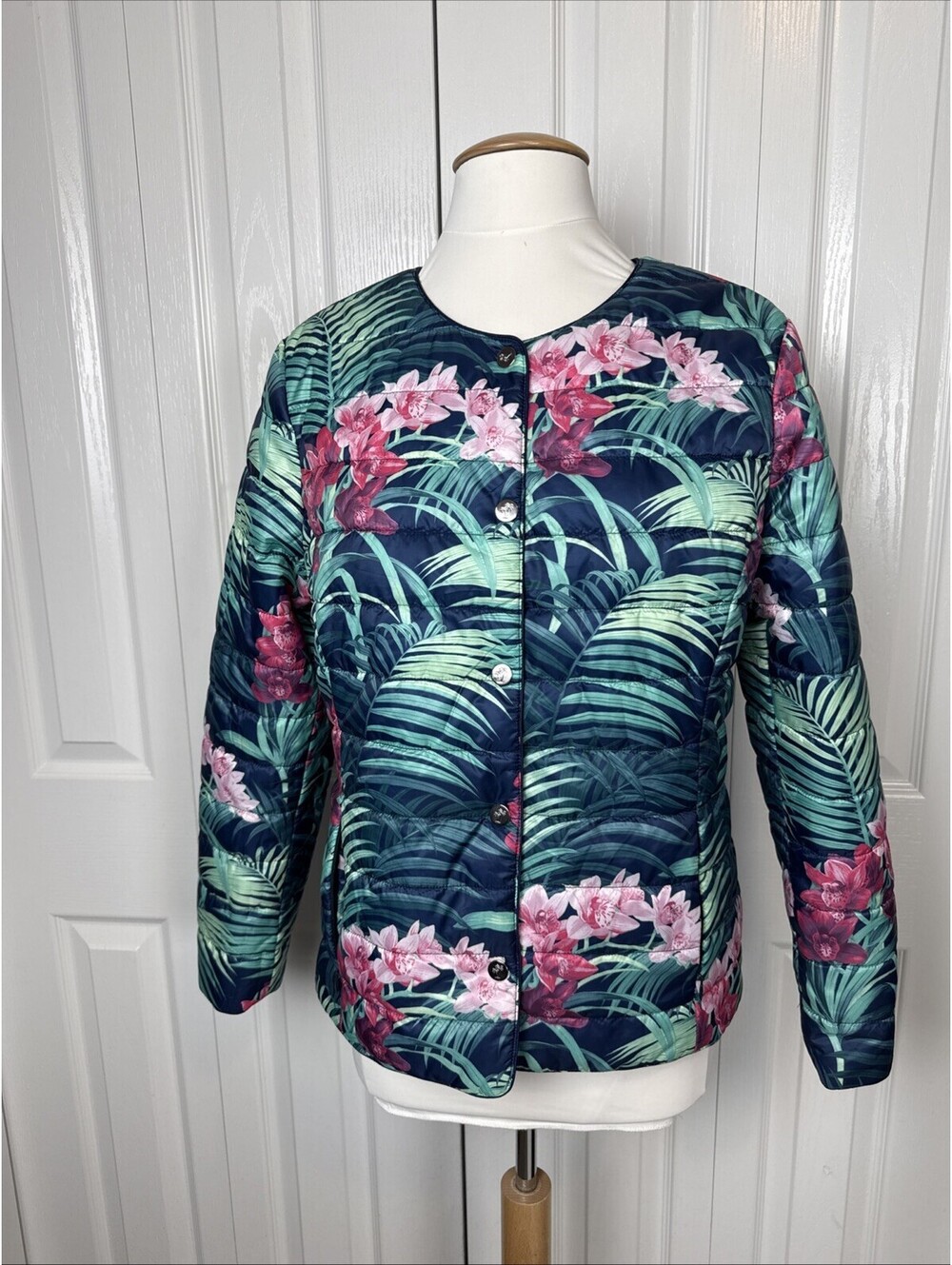 Tommy Bahama Reversible Puffer Jacket Small Floral Lightweight Navy